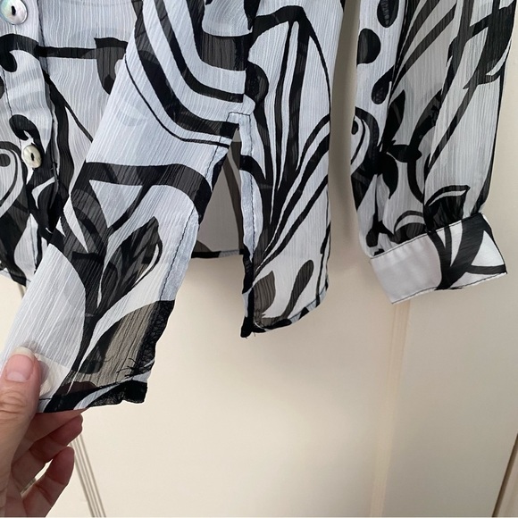 Travel Smith Trending Black and White Easy Care Sheer Button Down Shirt Size PL - Picture 8 of 9